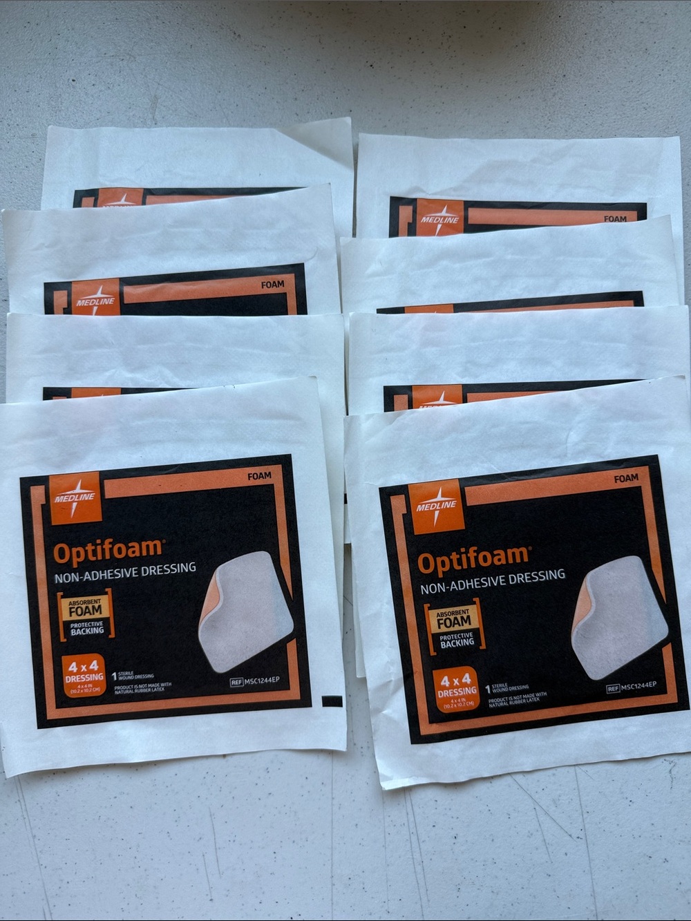 Medline Optifoam none adhesive dressing absorbent foam protective back 4x4 Qty:8